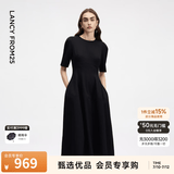 朗姿【精英衣橱 Basic衣橱】小香风赫本风波点小黑裙女收腰高智连衣裙 黑色 XL