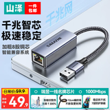 山泽 USB转网口千兆有线网卡转RJ45网线转接头转换器接口百兆 苹果Mac华为笔记本电脑台式主机外置免驱 USB转千兆网口【高效传输】铝壳款
