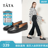 他她（TATA）方头乐福鞋女休闲平底一脚蹬小皮鞋女单鞋春秋款FLC22AM5 黑色 38