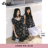 DZZIT地素短袖连衣裙夏季复古重工刺绣泡泡袖裙子女3J2O4236A 黑色（连衣裙) XS