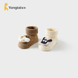 童泰（TONGTAI）婴儿袜子春秋季新生儿地板袜儿童室内防滑学步鞋宽口袜米棕1-3岁