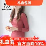 猫惑修身恒温无痕保暖内衣女士美体v领蕾丝薄款加绒加厚打底秋衣秋裤 酒红色【上衣+裤子】【不加绒】 均码 【适合80-135斤】