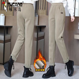 啄木鸟2024秋冬新款加绒加厚休闲裤显瘦时尚高腰保暖长裤宽松加绒小脚裤 加绒 1403-燕麦色【加厚】 L 建议100-115斤