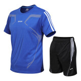 欧联霸运动套装男速干夏季足球训练服跑步服宽松两件套短袖短裤健身服 蓝色 L(建议体重100-120斤)