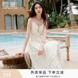 香影波西米亚度假风吊带连衣裙女2026夏季新款钩花v领无袖小白裙 鹭白 L 165/88A/110-125斤