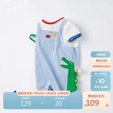 davebella戴维贝拉婴儿衣服新生儿连体衣初生宝宝爬爬服哈衣夏季棉质薄款男DB17261蓝白条纹90cm