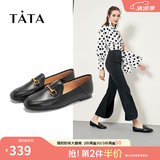 他她（TATA）方头乐福鞋女休闲平底一脚蹬小皮鞋女单鞋春秋款FLC22AM5 黑色 35