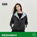 森马（Semir）外套女秋季花苞拼接格子宽松立领风文艺通勤夹克10A525108004