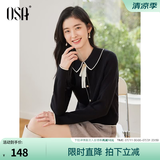 欧莎（OSA）千金小香风减龄内搭娃娃领针织衫2025秋新款打底衫毛衣女上衣气质 黑色A M