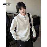 OEMG亨利领正肩长袖t恤男士春夏秋季新款解构美式重磅卫衣短袖打底衫 白灰色常规 M [建议90-100斤]