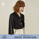 范思蓝恩春秋新款雪纺白衬衫女设计感小众复古港味职业装衬衣女 黑色 S