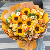 百花馆鲜花向日葵玫瑰花束真花生日礼物送女朋友老师长辈同城配送小时达 暖阳祝福|JD605