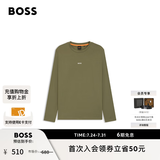 雨果博斯BOSS 男士撞色徽标常规版弹力棉质长袖T恤 342-橄榄绿 L