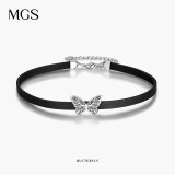 MGS【实体同款】曼古银雪花choker女士项圈时尚银皮绳吊坠项链 蝴蝶吊坠项圈
