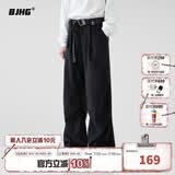 BJHG不计后果春季美式伞兵工装长裤男潮牌肌理感宽松直筒运动休闲裤子 炭黑色 M
