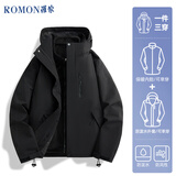 罗蒙（ROMON）三合一冲锋男夹克连帽外套女情侣装户外登山衣服黑色三合一M