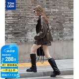 唐狮（TonLion）2026春秋新款外套女时尚气质洋气一手长翻领仿皮衣外套