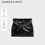 CHARLES&KEITH子母链条大容量流浪包托特包单肩斜挎包女包生日礼物CK2-40671449 【L号】Black黑色 L