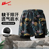 回力泳裤男士防尴尬假两件度宽松大码游泳馆游泳二件套24022黑色3XL
