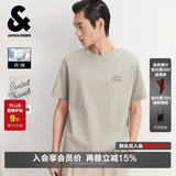杰克·琼斯（JACK&JONES）26年男装短袖t恤男夏季新款潮流100%纯棉休闲刺绣纯色半袖T恤男士 C02 伦雾灰 S 170
