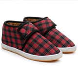 红青百年冬季棉鞋男加绒加厚保暖冬鞋软底防滑牛筋底家居办公室高帮老棉鞋 格子【魔术贴】 40 【男建议买大2码，女买大1码】