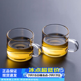 忆壶茶 功夫茶杯套装加厚耐热玻璃茶杯品茗杯带把手水杯主人杯家用杯架 【100ML】透明色光面款2只