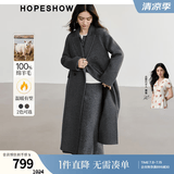 红袖高级感超好看毛呢大衣冬季新款女装100%绵羊毛质感保暖双面呢外套 烟灰056 S