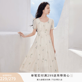 香影衬衫女短袖2026夏装新款正肩圆领杏色甜美风衬衣刺绣碎花上衣 杏色连衣裙 L85S053 S 155/80A/85-95斤