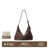 裘真（qiuzhen）【明星同款】植鞣胎牛皮腋下经典hobo包通勤真皮女包 咖啡色-小号(胎牛皮版) 小包/大包