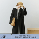 范思蓝恩22FS4099西装式双面呢子大衣女中长款秋冬韩系羊毛呢外套 气质黑 XS