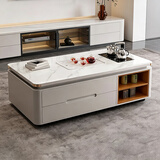 紫桐家居（Z-Tong Furniture）岩板功夫茶几实木家用客厅办公现代简约轻奢泡茶烧水一体茶桌茶台 1.2米浅灰+雪山白岩板（普通不锈钢茶炉底部上水）