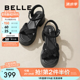 百丽（Belle）满钻条带繁星休闲凉鞋女商场款厚底凉鞋A9S2DBL4 黑色 39 (245mm)