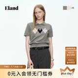 ELAND衣恋【青藤衫】100%棉毛衣女短袖菱格短款套头针织T恤26春夏新款 灰色(15)Grey S /160