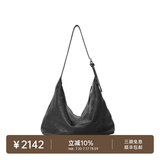 裘真（qiuzhen）【明星同款】植鞣胎牛皮腋下经典hobo包通勤真皮女包 黑色-大号(胎牛皮版) 小包/大包
