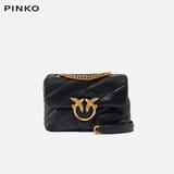 PINKO【品高】女包羊皮革单肩斜挎泡芙枕头包燕子包21cm 黑金 礼物