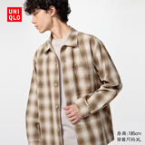 优衣库棉麻衬衫式茄克/格子/长袖男装外套夹克490283 34 驼色 L