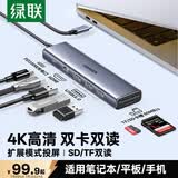 绿联Type-C扩展坞USB-C拓展坞转HDMI读卡器分线器SD卡TF多合1通用苹果MacbookNeo华为小米笔记本iPad