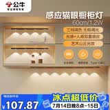 公牛（BULL）感应猫眼橱柜灯磁吸充电山丘光效展柜玄关氛围小夜灯 黑60cm三色