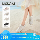 接吻猫KISSCAT新款于文文同款芭蕾德训鞋款百搭平底阿甘休闲运动女鞋 [经典款]米白色 37