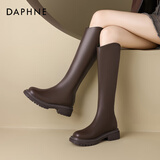 达芙妮显瘦长筒靴女秋冬季加绒2025新款穿辣妹靴子不过膝v口骑士靴高级