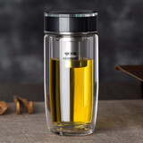 万象（WANXIANG） 双层玻璃杯男带过滤泡茶杯子便携式泡茶杯水杯商务车载杯办公 【255毫升】青灰色