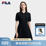 FILA斐乐官方女子连衣裙夏新款时尚休闲简约修身短袖连身裙 F11W623303F正黑色-BK L 170/88A/L