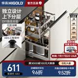 悍高（HIGOLD）拉篮304不锈钢厨房橱柜双层调味篮带阻尼导轨 450柜2层-PDL系列调味篮