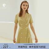 范思蓝恩正式气质通勤连衣裙女夏季收腰显瘦面试西装裙 草黄绿 S
