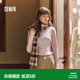 森马（Semir）长袖t恤女短款半高领薄绒轻暖打底衫2024冬新款纯色修身抓绒内搭 橡皮粉61214 M