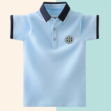 伴1号（BANYIHAO）男童短袖T恤夏季夏天衣服翻领POLO衫棉宽松儿童上衣男孩中大童 浅蓝色 170