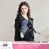 两三事梵高v领针织马甲女2026春季新款无袖毛衣叠穿背心 银河甜心 黑色 S