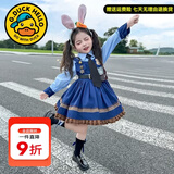 G.duck童装洛丽塔公主裙女童连衣裙春秋季新款朱迪兔子警官生日礼服儿童 方领朱迪裙+领带+短裤【不加绒】 110 尺码4~5岁【100-110cm】