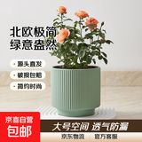 陶瓷花盆绿植盆栽亚光北欧风简约花盆大号桌面绿植盆送塑料托盘 绿色 中号（13*13*12.3）