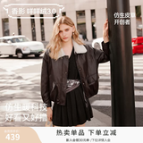 香影美拉德咖色女2025冬季新款毛绒翻领复古机车夹克短外套 咖色 S 155/80A/85-95斤